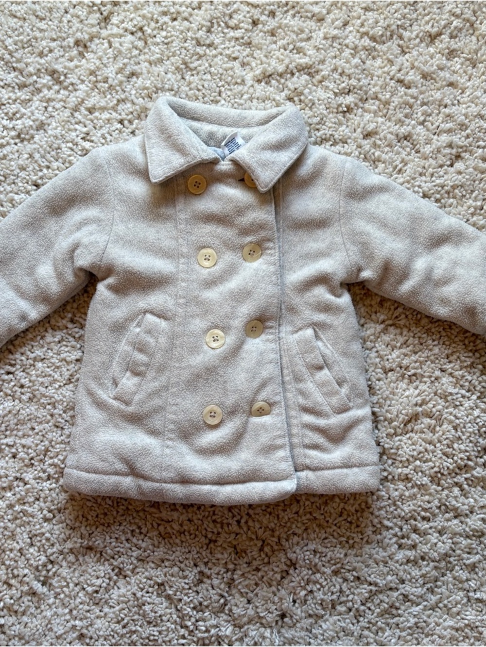 Baby Gap Light Gray Double-Breasted Peacoat Fleece Warm Jacket Lined 6-12 Mon